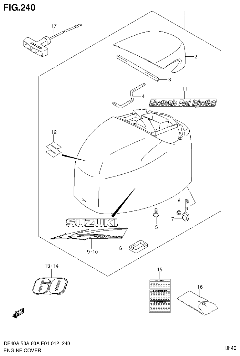 Suzuki DF40AST, DF50A, DF50ATH ENGINE COVER (DF60ATH E40) parts diagram
